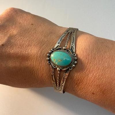 Turquoise & Sterling Southwest Cuff Style Bracelet