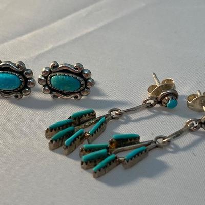 Two pairs of Southwestern Turquoise & Silver Earrings