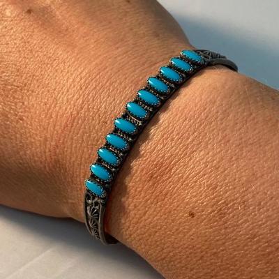 Southwestern Sterling Silver & Turquoise Slender Cuff Bracelet