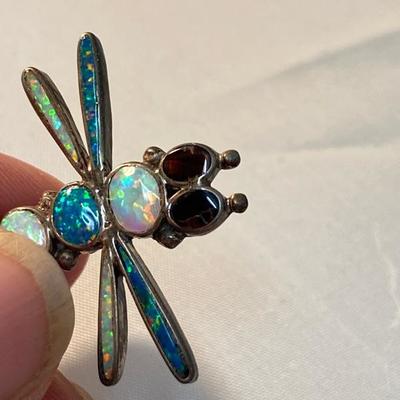 Native American Zuni Signed Dragonfly Pin Pendant Silver & Inlaid Stone
