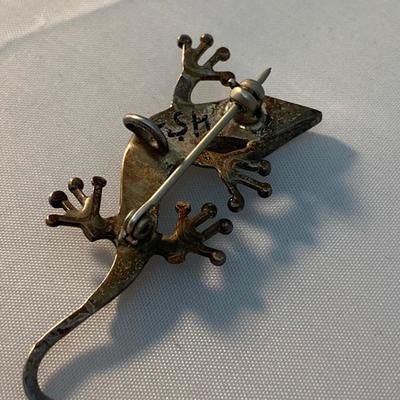 Silver and Multi Stone Lizard Pin Pendant