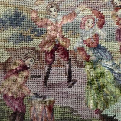 Antique Petit Point Tapestry Hand-Made Includes decorative hanging iron European Scene Lot # 151