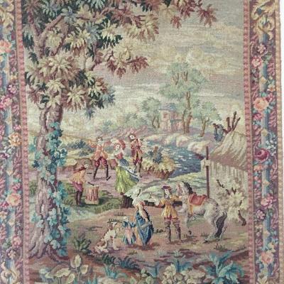 Antique Petit Point Tapestry Hand-Made Includes decorative hanging iron European Scene Lot # 151