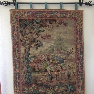 Antique Petit Point Tapestry Hand-Made Includes decorative hanging iron European Scene Lot # 151