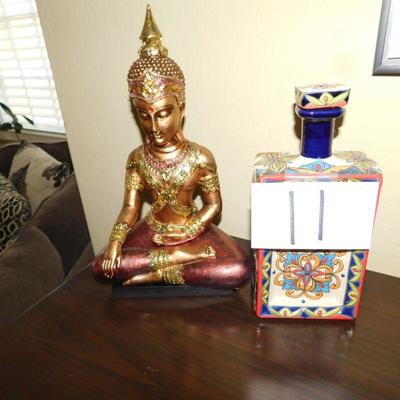 Lot 11 sitting Buddha and decorative bottle