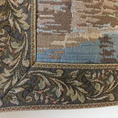 Amsterdam Canal Scene Horizontal Tapestry Vintage Machine Made w/ Decorative Iron Rod Lot 152