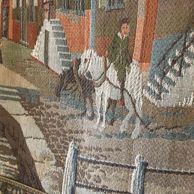Amsterdam Canal Scene Horizontal Tapestry Vintage Machine Made w/ Decorative Iron Rod Lot 152