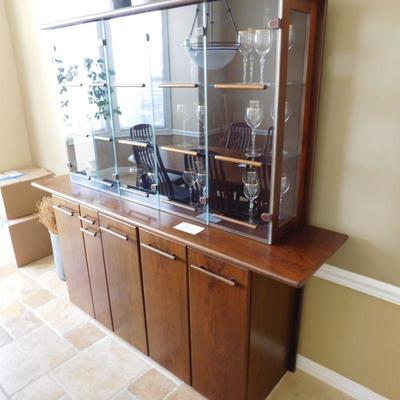 Item 31 Danish modern China cabinet with lights with 79 inches depth 19 inches height 73 inches