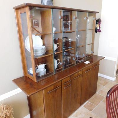 Item 31 Danish modern China cabinet with lights with 79 inches depth 19 inches height 73 inches