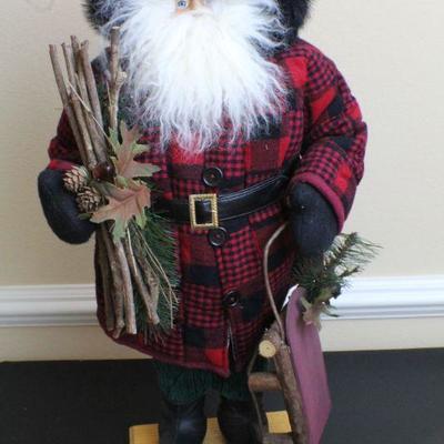LOT #47: Vintage Tall Santa Claus Figure Red Plaid Hooded Coat