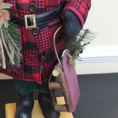 LOT #47: Vintage Tall Santa Claus Figure Red Plaid Hooded Coat