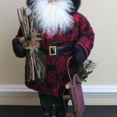 LOT #47: Vintage Tall Santa Claus Figure Red Plaid Hooded Coat