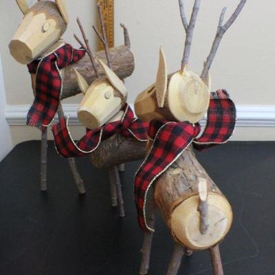 LOT #69: Set of (3) Graduated Folk Art Wood Stump and Twig Reindeer Figures