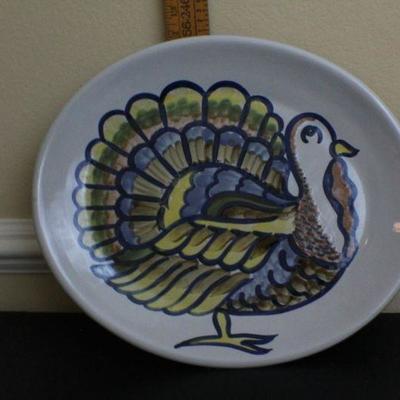 LOT #92: Vintage Handpainted Turkey Serving Dish by LOUISVILLE STONEWARE Made in Kentucky