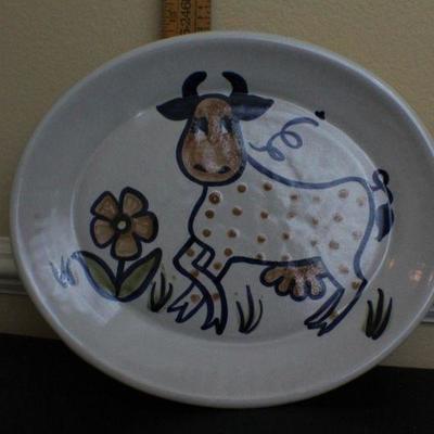 LOT #93: Large Vintage Handpainted LOUISVILLE STONEWARE Made in Kentucky Serving Plate w/ Cow Theme
