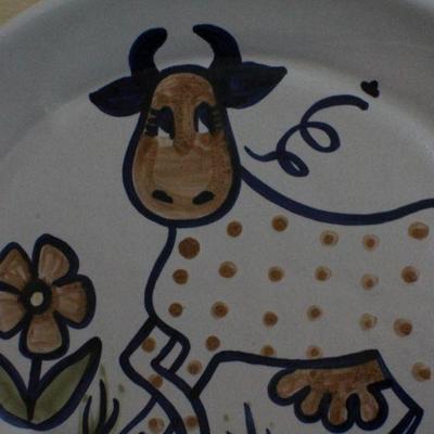 LOT #93: Large Vintage Handpainted LOUISVILLE STONEWARE Made in Kentucky Serving Plate w/ Cow Theme
