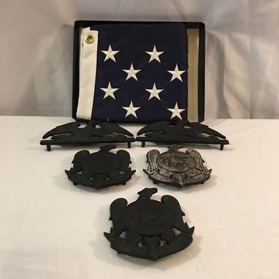 Lot 13 - Cast Iron Trivets & U.S Flag