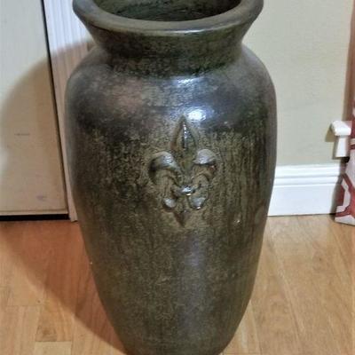 Lot #66  Heavy Pottery Tall Vase - Fleur di Lis design