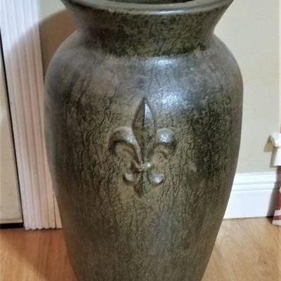 Lot #66  Heavy Pottery Tall Vase - Fleur di Lis design