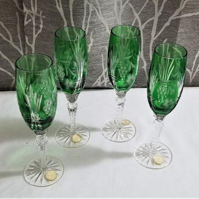 Lot #73  Lot of 4 Cut to Clear Champagne/Wine flutes