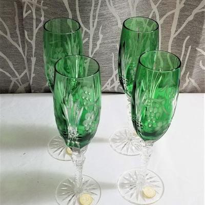 Lot #73  Lot of 4 Cut to Clear Champagne/Wine flutes