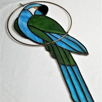 Lot #82  Stained Glass Suncatcher - Parrot on perch