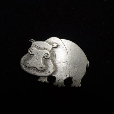 Pewter Colored Hippopotamus Pin 