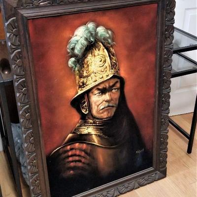 Lot #92  Large, Scowling Conquistador on Velvet - Kitschy Mexican Art