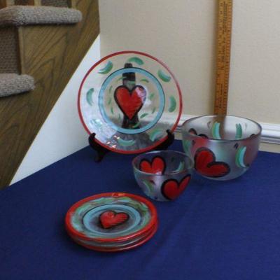 LOT #96: Set of Heat Themed Bowls, Plates and Large Serving Plate