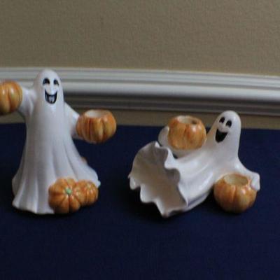LOT #129: (2) Small Fitz and Floydâ„¢ Halloween Laughing Ghosts w/ Pumpkins