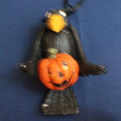 LOT #135: Assortment of Small Halloween Deco (Pumpkins, Black Bird, etc.)
