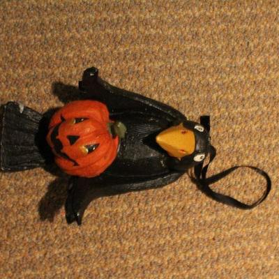 LOT #135: Assortment of Small Halloween Deco (Pumpkins, Black Bird, etc.)