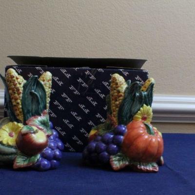 LOT #154: Pair of Fitz and Floydâ„¢ Holiday Vegetable/Fruit Bouquet Figures