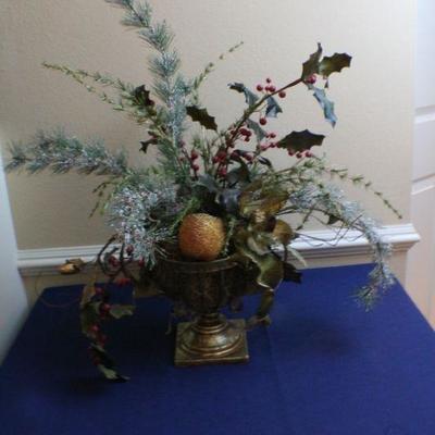 LOT #170: Artificial Flower Arrangement in Faux Brass Pot