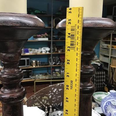 Pair of Faux Wood Candle Sticks Holders Stands - composite 35â€ tall