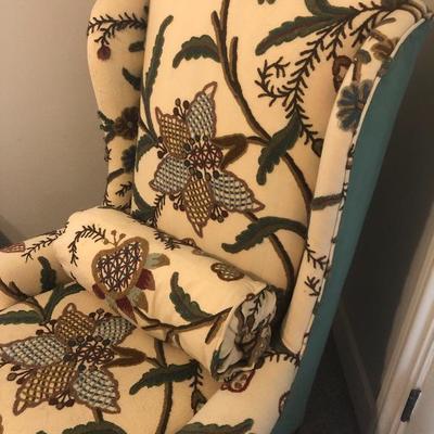 Custom Embroidered Wingback Chair 