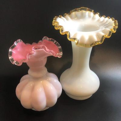 Pair of Fenton Vases - Ruffled Melon and Gold Crest 