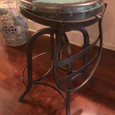 Pair of Industrial adjustable metal bar stools with Swivel and convertible back