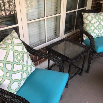 Pair of PVC Wicker OutDoor Chairs with Side table