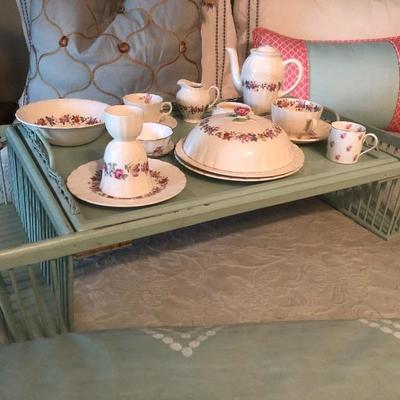 Wooden bed tray with dish setting 
