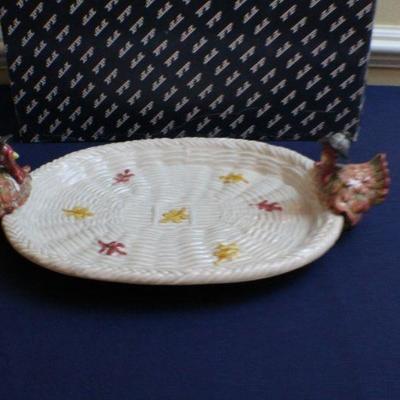 LOT #260: Vintage Fitz and Floyd Thanksgiving Turkey Platter w/ Turkey Handles