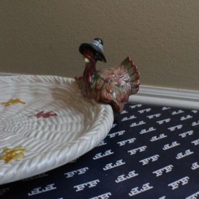LOT #260: Vintage Fitz and Floyd Thanksgiving Turkey Platter w/ Turkey Handles