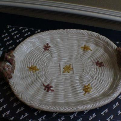 LOT #260: Vintage Fitz and Floyd Thanksgiving Turkey Platter w/ Turkey Handles