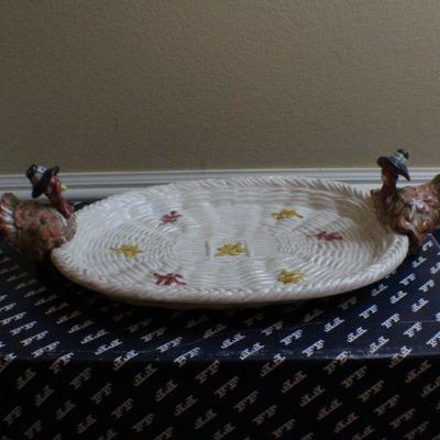 LOT #260: Vintage Fitz and Floyd Thanksgiving Turkey Platter w/ Turkey Handles