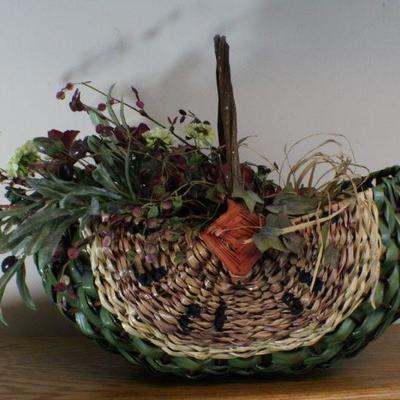 LOT #273: Artificial Flower Arrangement inside Watermelon Style Basket