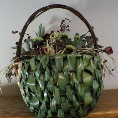 LOT #273: Artificial Flower Arrangement inside Watermelon Style Basket