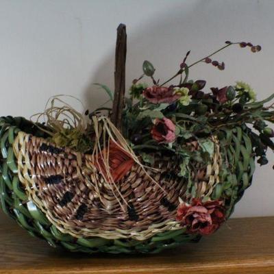 LOT #273: Artificial Flower Arrangement inside Watermelon Style Basket