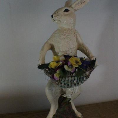 LOT #279: Vintage MONIâ„¢ Easter Bunny standing holding basket of Flowers Holiday Deco 