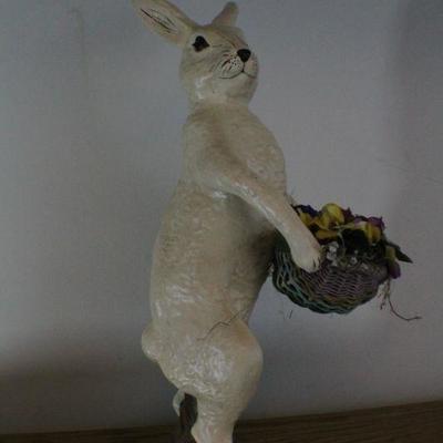 LOT #279: Vintage MONIâ„¢ Easter Bunny standing holding basket of Flowers Holiday Deco 