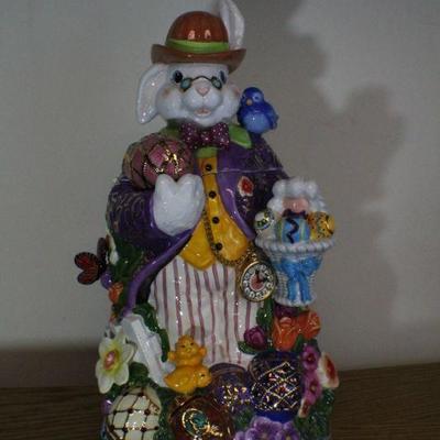 LOT #285: Vintage RADKOâ„¢ Designer Ceramic Easter Home Deco Figure - Bunny w/ Top Hat
